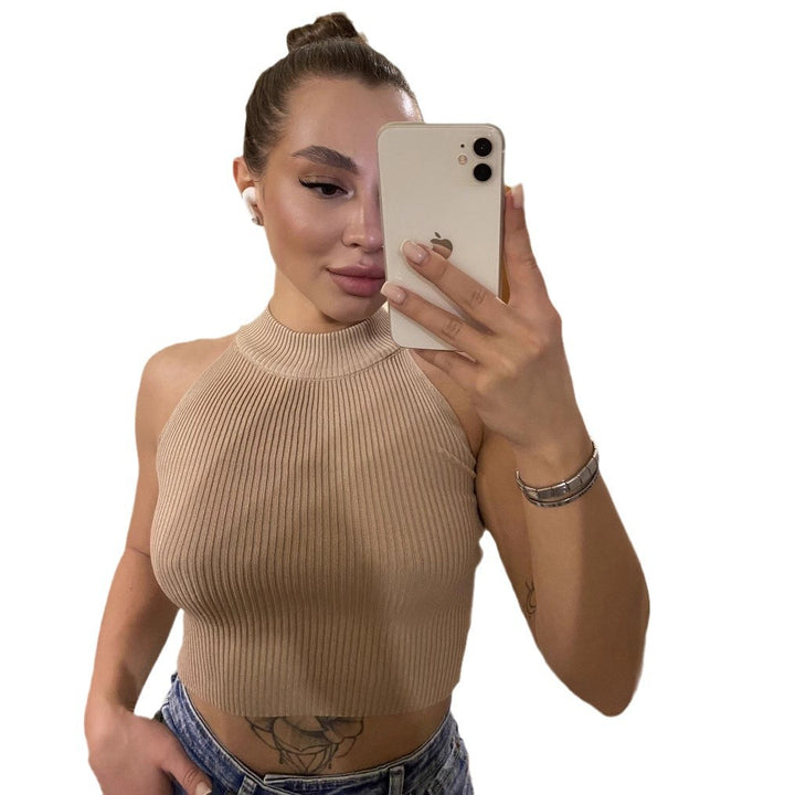 Damen Crop-Top mit hohem Kragen und Rippstruktur Drune
