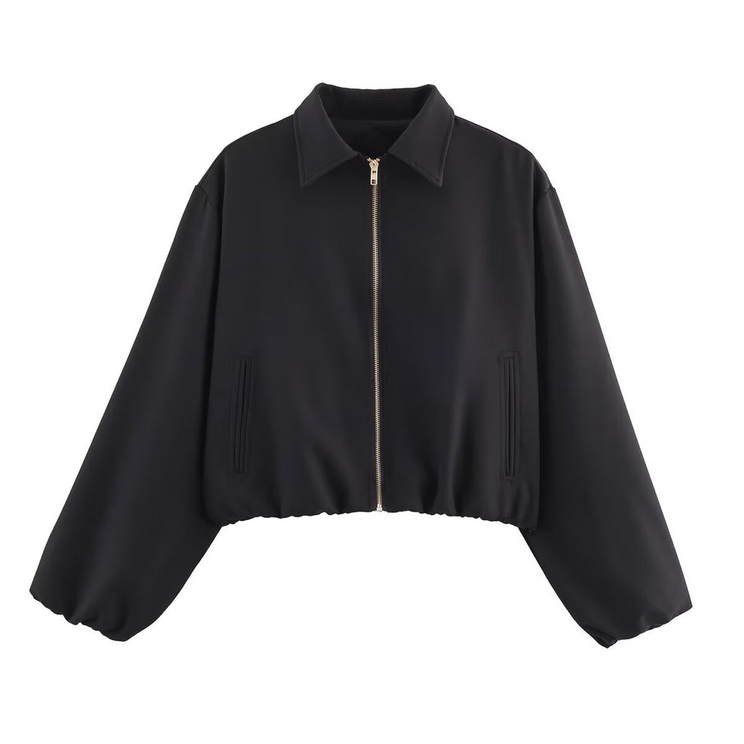 Damen modische cropped Jacke mit dekorativem Reißverschluss und elastischem Saum Drune