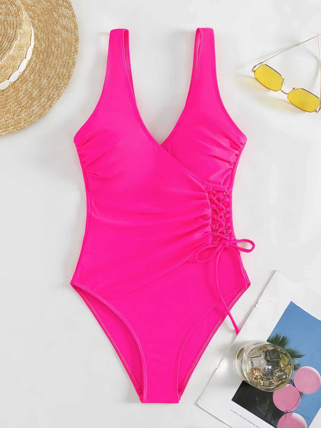 Damen Einteiliger Badeanzug mit raffiniertem Wickeldesign Drune
