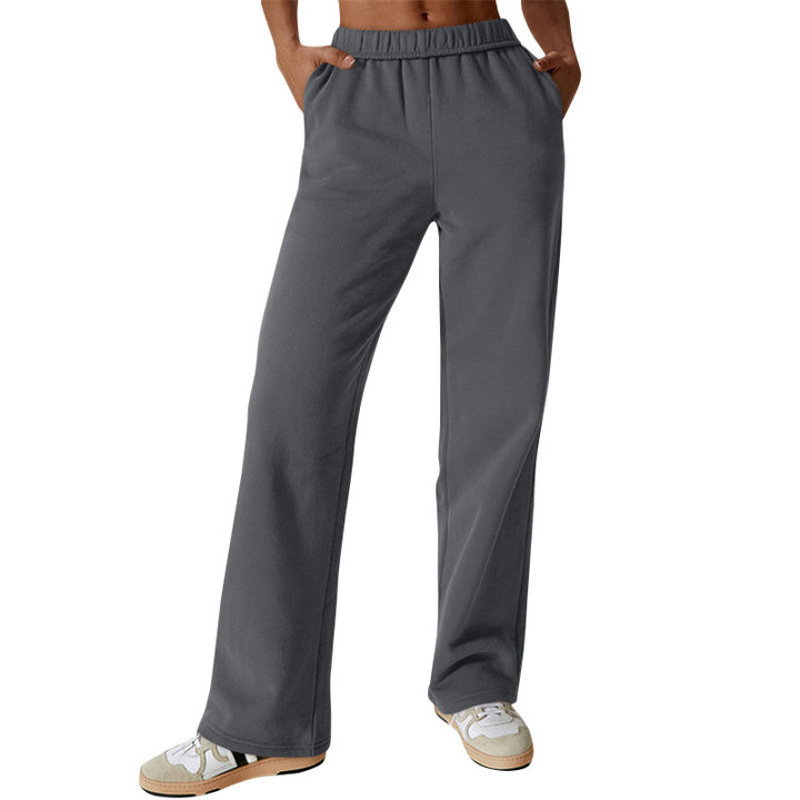 Damen nan hochgeschnittene ausgestellte Loungehose mit elastischem Komfortbund und verdeckten Eingrifftaschen Drune