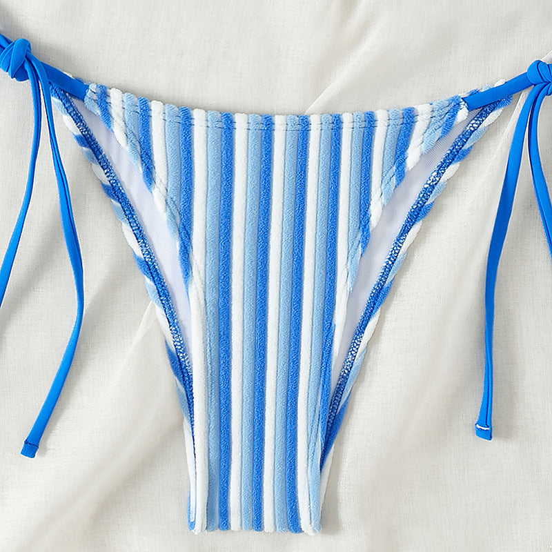Damen Triangel-Bikini mit raffinierten Streifen und verspielten Schleifen Drune