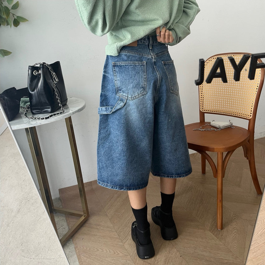 Damen Jeans Bermuda-Shorts im lässigen Stil mit hohen Taschen Drune