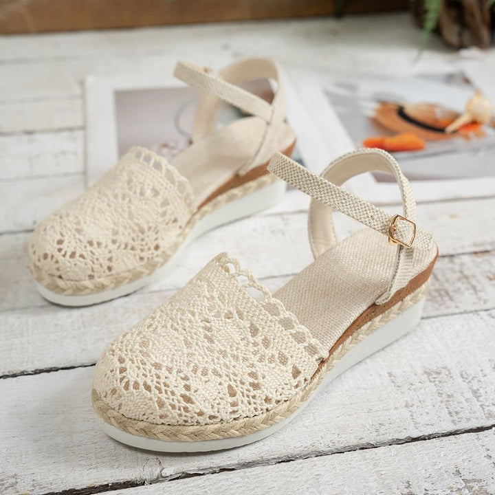 Damen geflochtene Espadrilles mit verstellbarem Riemen und rutschfester Sohle Drune