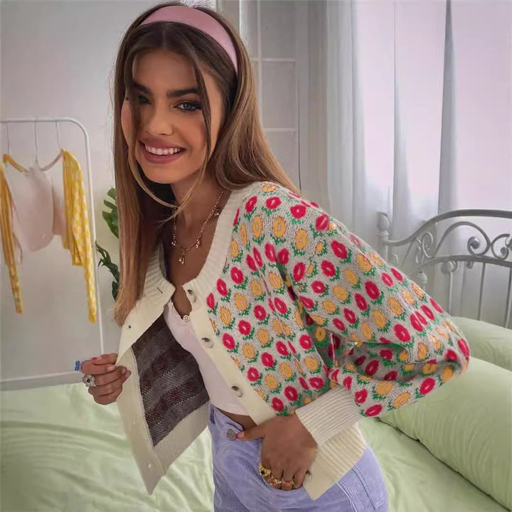 Damen Strickjacke mit floralem Muster Drune