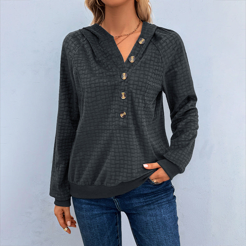 Damen Kapuzenpullover mit strukturiertem Design und dekorativen Knöpfen Drune