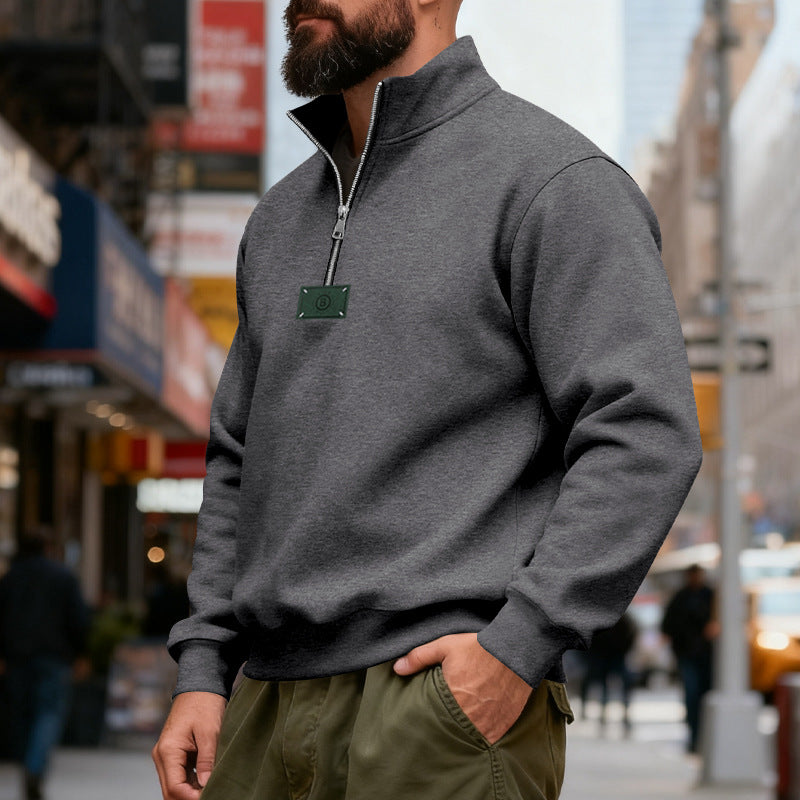 Herren nan hochgeschlossener Quarterzip-Sweatshirt aus schwerem Baumwollfleece mit Stehkragen Drune
