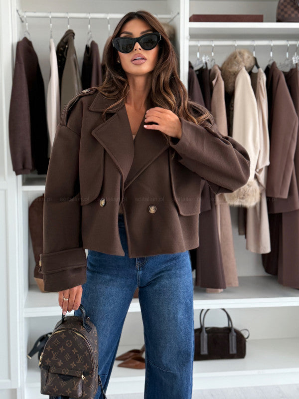 Damen Trendige cropped Blazerjacke mit doppelter Knopfleiste und breitem Revers Drune