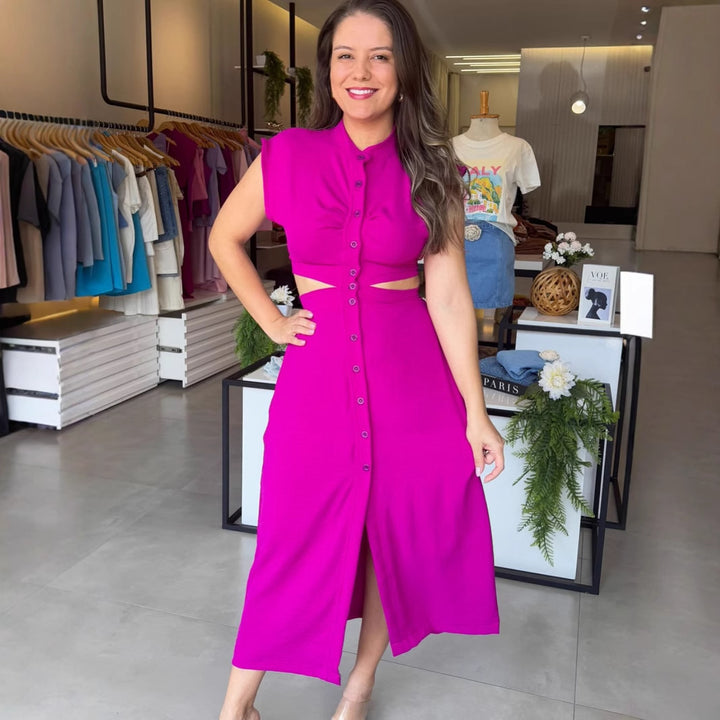 Damen Midikleid mit Knopfleiste und Cut-Out-Details Drune