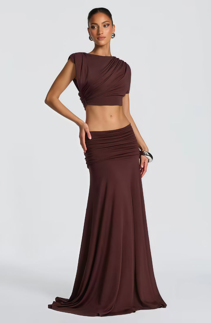 Damen Elegantes Wickelkleid mit drapiertem Oberteil und fließendem Rock Drune