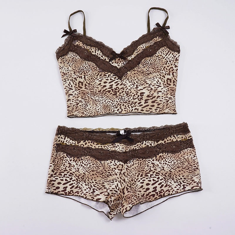 Damen Spitzen-Camisole und Short-Set mit animalischem Muster Drune