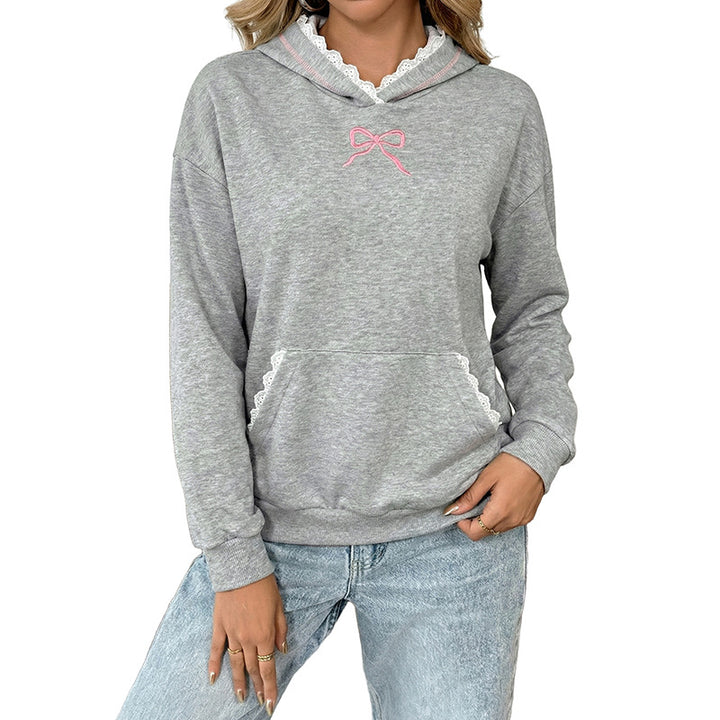 Damen lässiger Kapuzenpullover mit Spitzenakzenten und seitlichen Taschen Drune