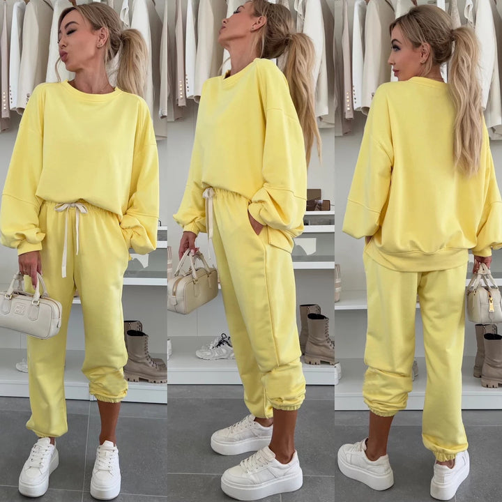 Damen Bequemes Freizeitset mit lässigem Sweatshirt und elastischen Jogginghosen Drune