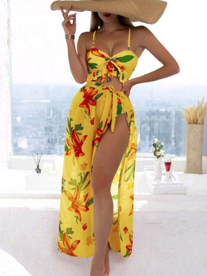 Damen Bikini-Set mit floralem Oberteil und lässigem Maxi-Rock Drune
