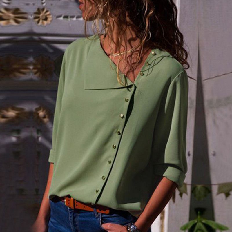 Damen Modische Bluse mit dezenten Knopfdetails Drune