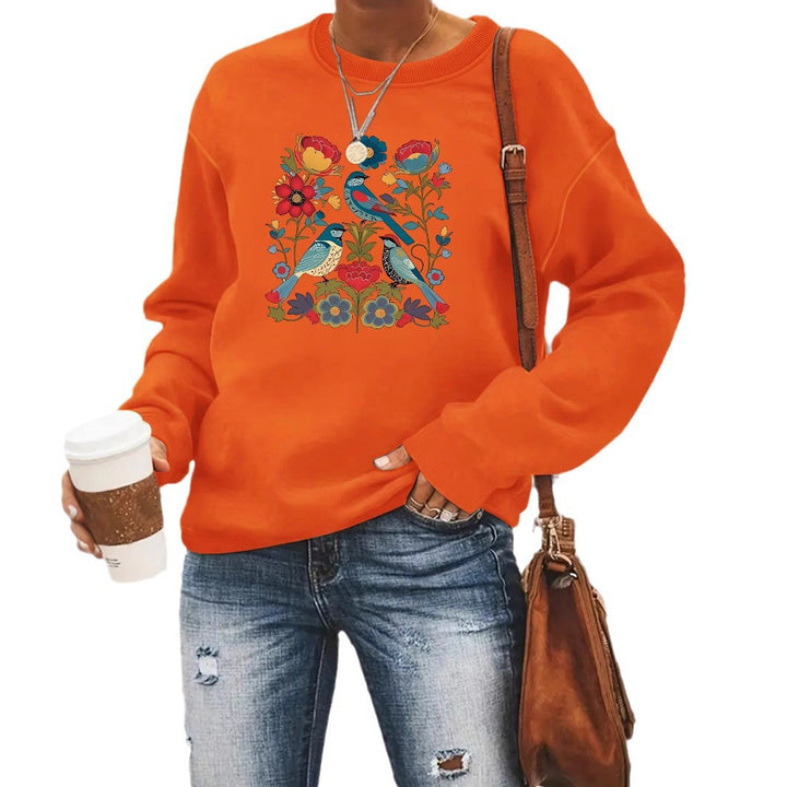 Damen Sweatshirt mit floralem Vogelmotiv und lässigem Schnitt Drune