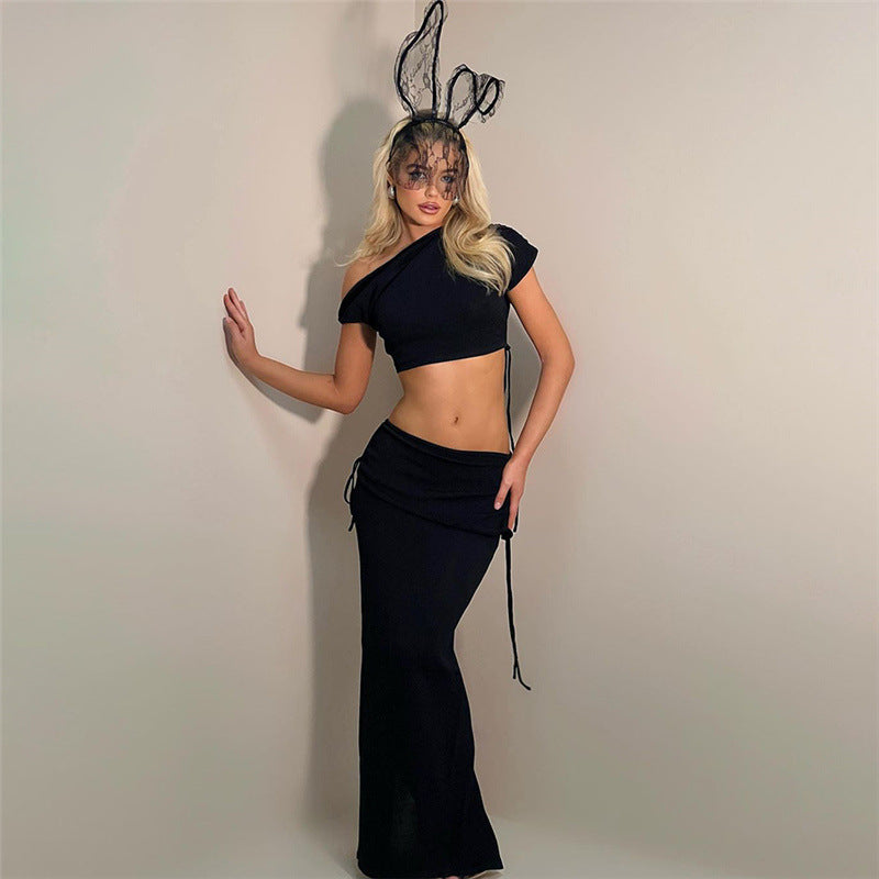 Damen Elegantes Wickelset mit asymmetrischem Oberteil und körperbetontem Rock Drune