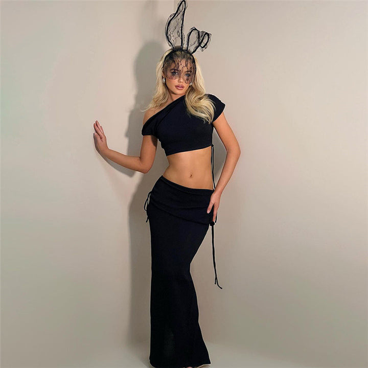 Damen Elegantes Wickelset mit asymmetrischem Oberteil und körperbetontem Rock Drune