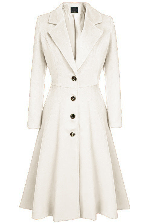 Damen Eleganter Wollmantel mit tailliertem Schnitt und langen Ärmeln Drune