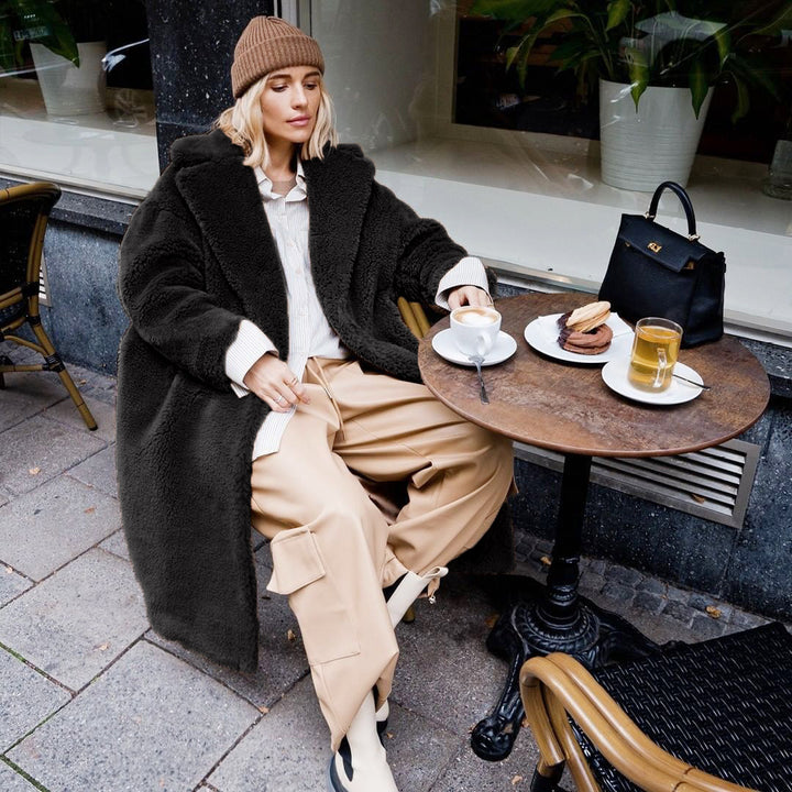 Damen Oversized Teddy-Mantel mit weitem Schnitt und großem Kragen Drune