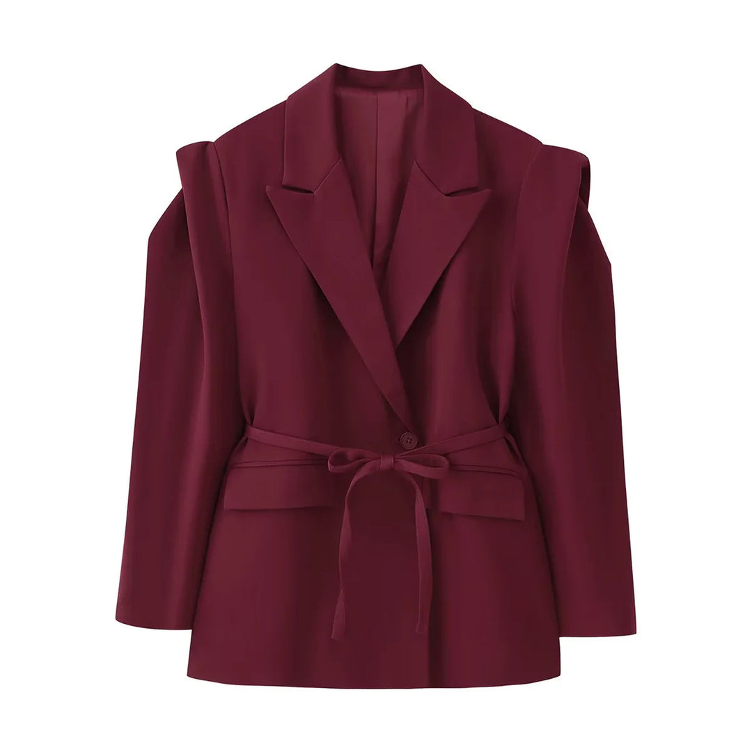 Damen Modische Blazerjacke mit Gürtel und Seidenoptik Drune