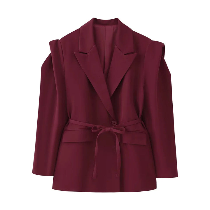 Damen Modische Blazerjacke mit Gürtel und Seidenoptik Drune