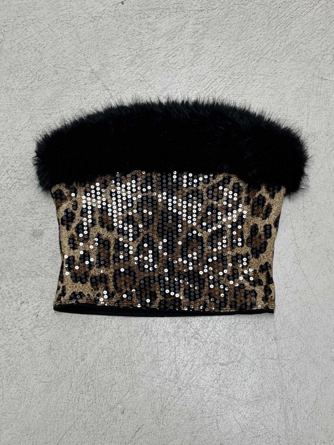 Damen Glamouröses Set mit Pailletten und Kunstfell Drune