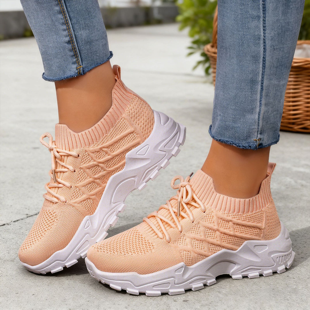 Damen nan gestrickter Plateau-Comfort-Sneaker mit sockenähnlichem Schaft, elastischer Schnürung und geformter Leichtprofilsohle Drune
