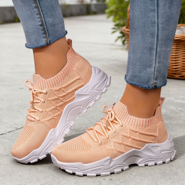 Damen nan gestrickter Plateau-Comfort-Sneaker mit sockenähnlichem Schaft, elastischer Schnürung und geformter Leichtprofilsohle Drune