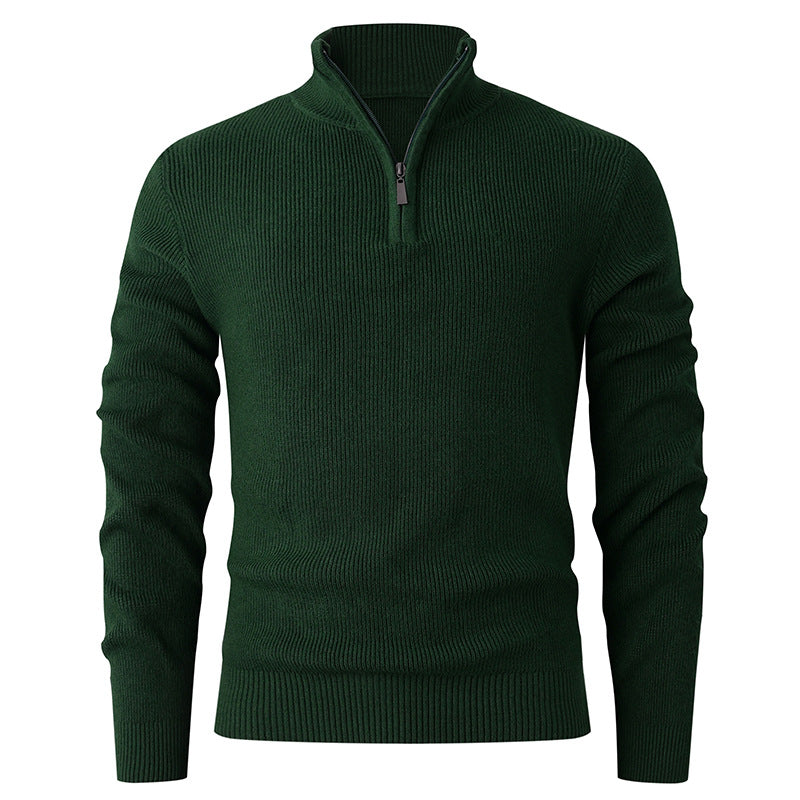 Herren nan Slim-Fit Halbzip-Strickpullover aus Merino-Baumwollmix mit verstärktem Stehkragen Drune