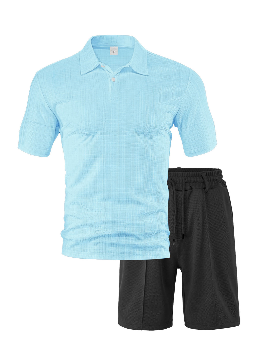 Herren nan zweiteiliges Sommer-Reise-Set mit texturiertem Kurzarm-Poloshirt und funktionalen Mesh-Shorts Drune