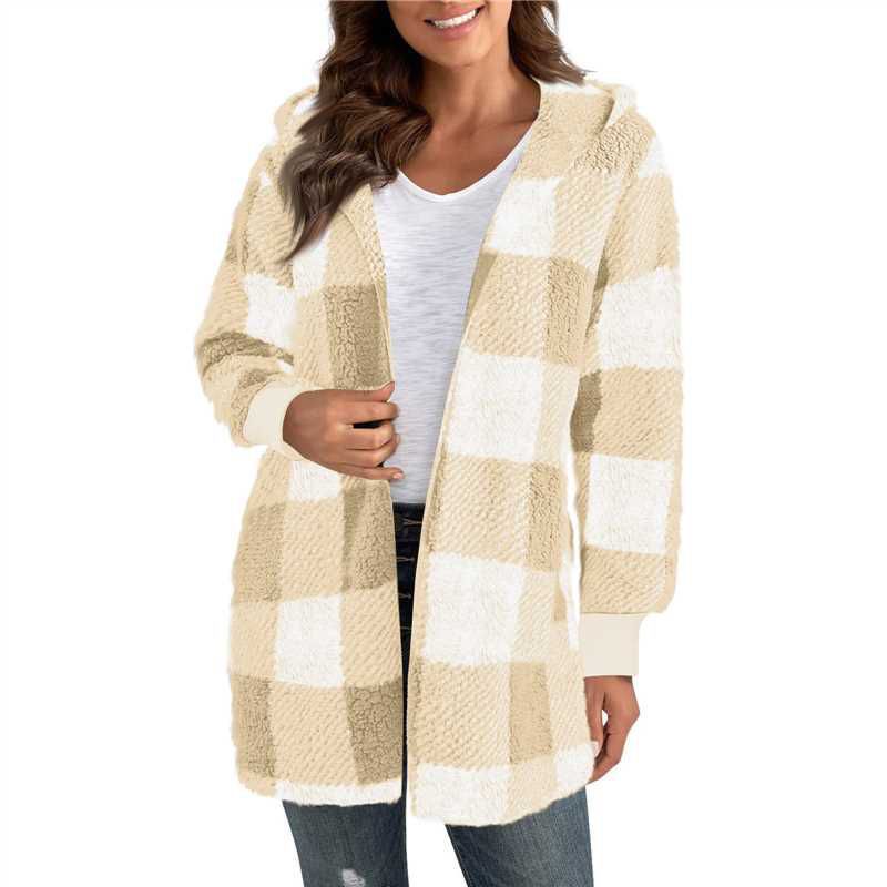 Damen Langer Karomantel aus weichem Material Drune