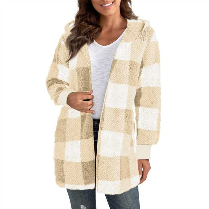 Damen Langer Karomantel aus weichem Material Drune