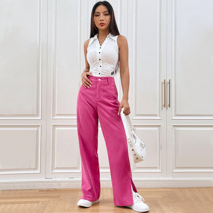 Damen weite Cordhose mit elegantem Schlitz Drune