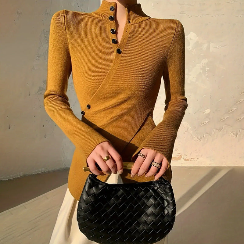 Damen Chic Strickoberteil mit vielseitigen Knopfdetails Drune