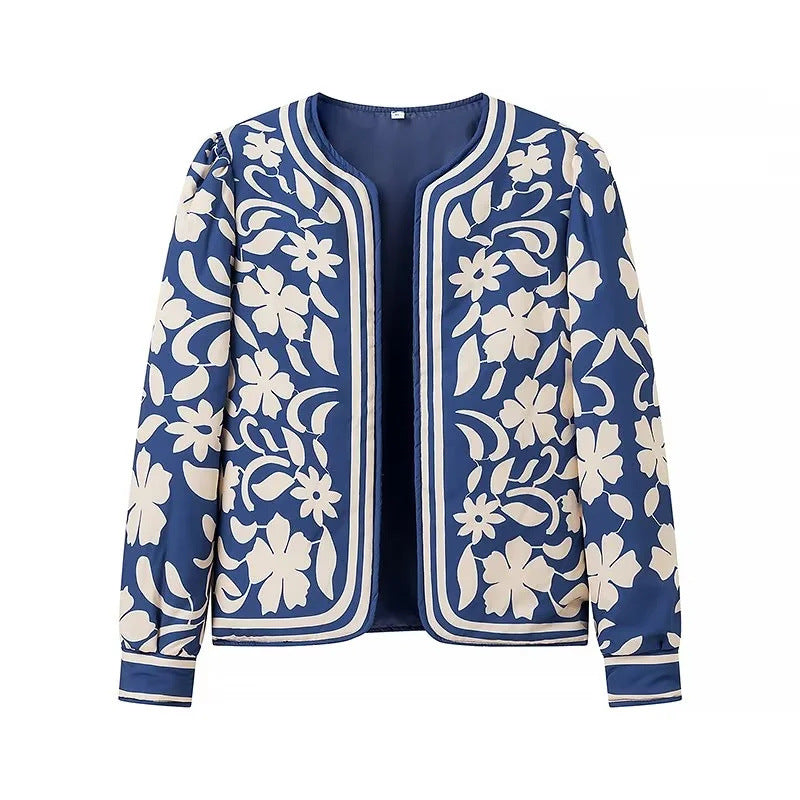 Damen gestickte Blumenjacke mit Volumenärmeln Drune