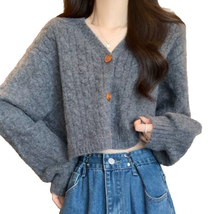 Damen lockerer Strickcardigan mit Zopfmuster und Knopfverschluss Drune