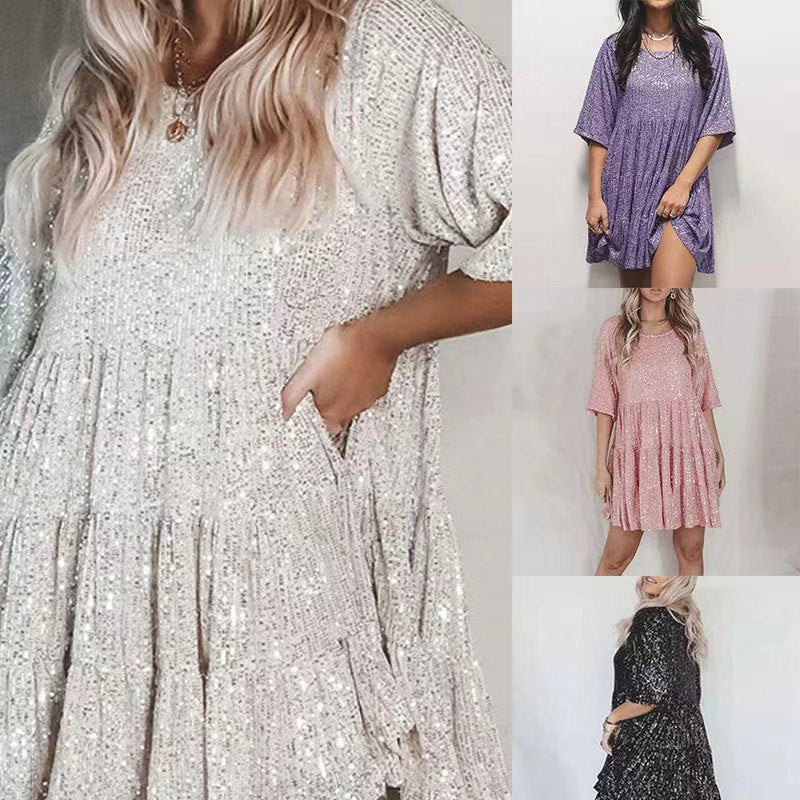 Damen funkelndes Mini-Kleid mit Pailletten und weitem Schnitt Drune