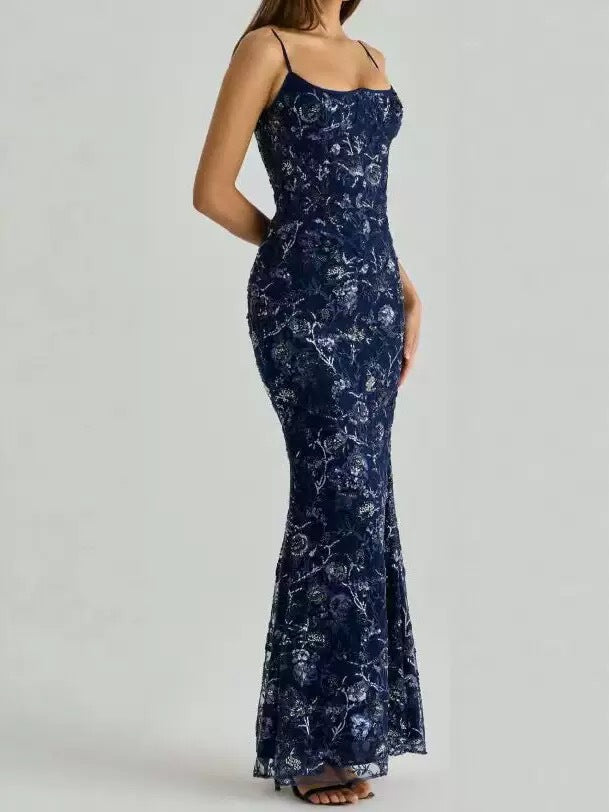 Damen nan besticktes Corsagenabendkleid mit transparenter Spitze und figurbetonter Silhouette Drune