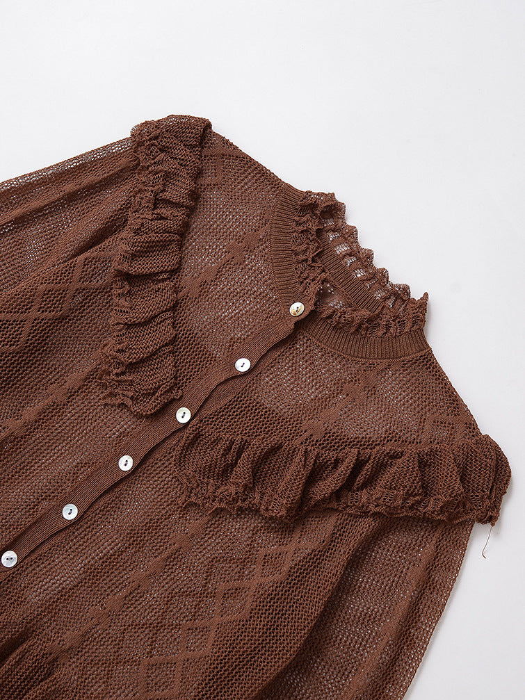 Damen feine Strickjacke mit Rüschendetails und Knopfleiste Drune