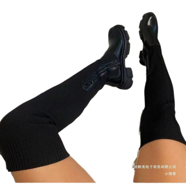 Damen kniehohe Stiefel mit modernem Reißverschluss und rutschfester Sohle Drune