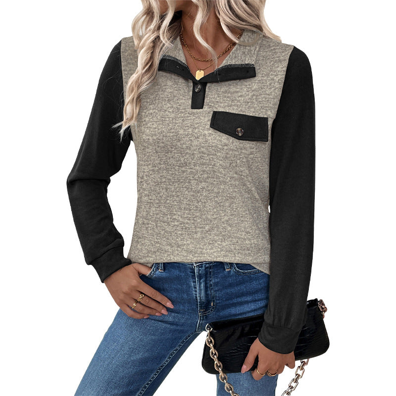 Damen Langarmshirt mit kontrastierenden Einsätzen und praktischer Brusttasche Drune