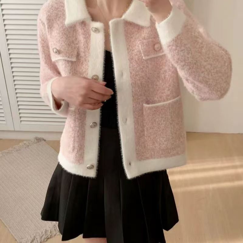 Damen kuschelige Jacke mit kontrastierenden Taschen Drune