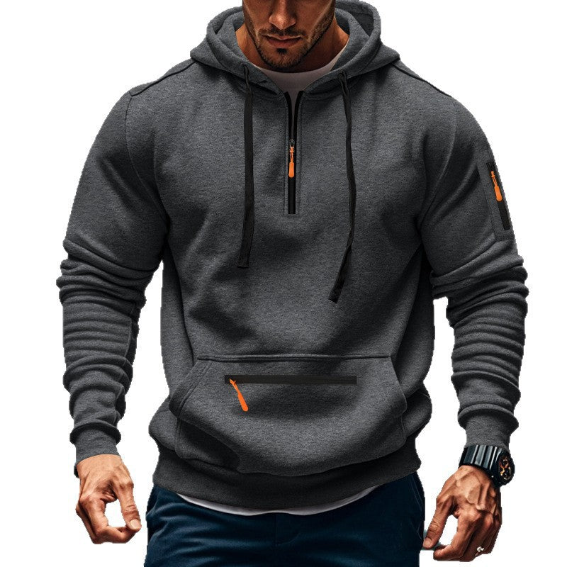 Herren nan technischer Half-Zip Hoodie mit Kängurutasche, Ärmeltasche und Reißverschluss-Details Drune