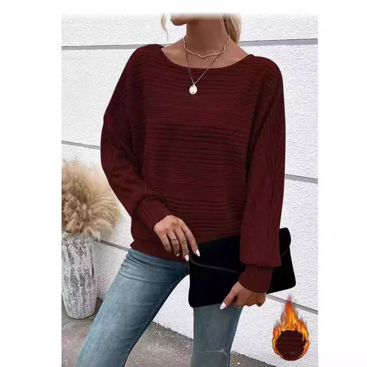 Damen lässiger Pullover mit strukturiertem Streifenmuster und weiten Ärmeln Drune