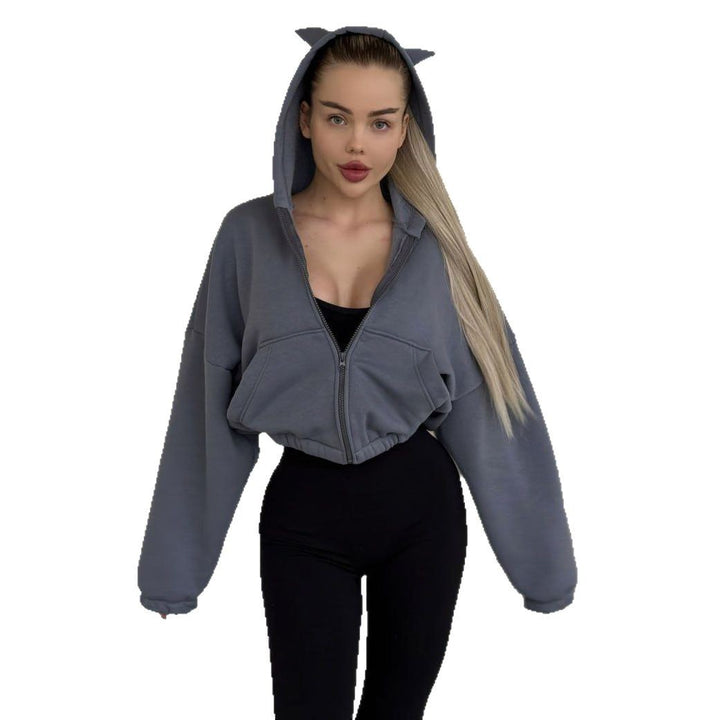 Damen cropped Kapuzenjacke mit einzigartigem Ohren-Design Drune