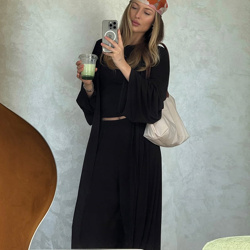 Damen gemütliches Loungewear-Set mit weitem Cardigan und Cropped Top Drune