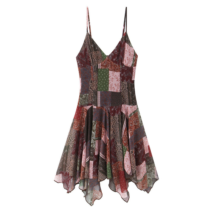 Damen Wickelkleid im modernen Patchwork-Design mit voluminösem Rock Drune