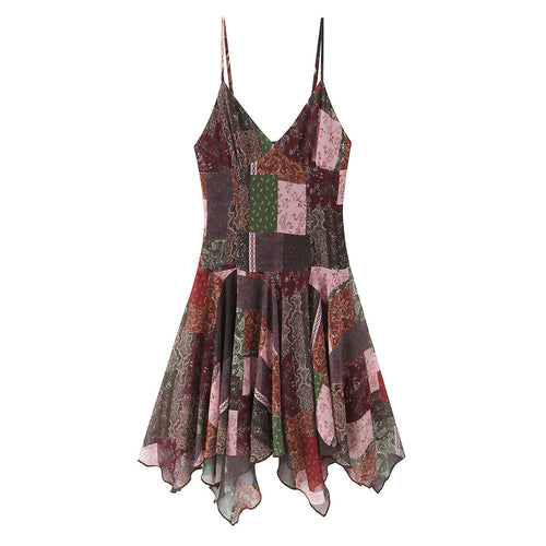 Damen Wickelkleid im modernen Patchwork-Design mit voluminösem Rock Drune