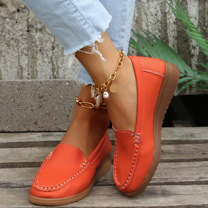 Damen lässige Slip-On Loafer mit ergonomischer Keilsohle, gepolstertem Komfortfußbett und dekorativer Kontrastnaht Drune