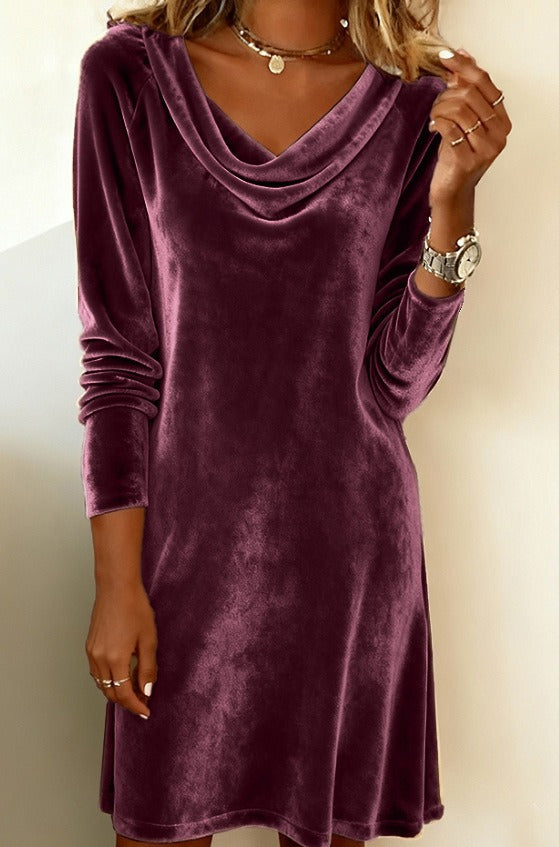 Damen elegantes und lässiges Cowl-Neck Kleid aus samtartigem Stoff Drune
